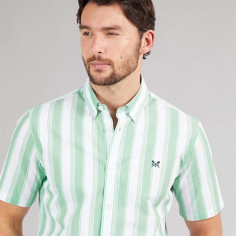 Crew Clothing Mens Short Sleeve Oxford Stripe Shirt Wasabi/White Wasabi / White - Image 3