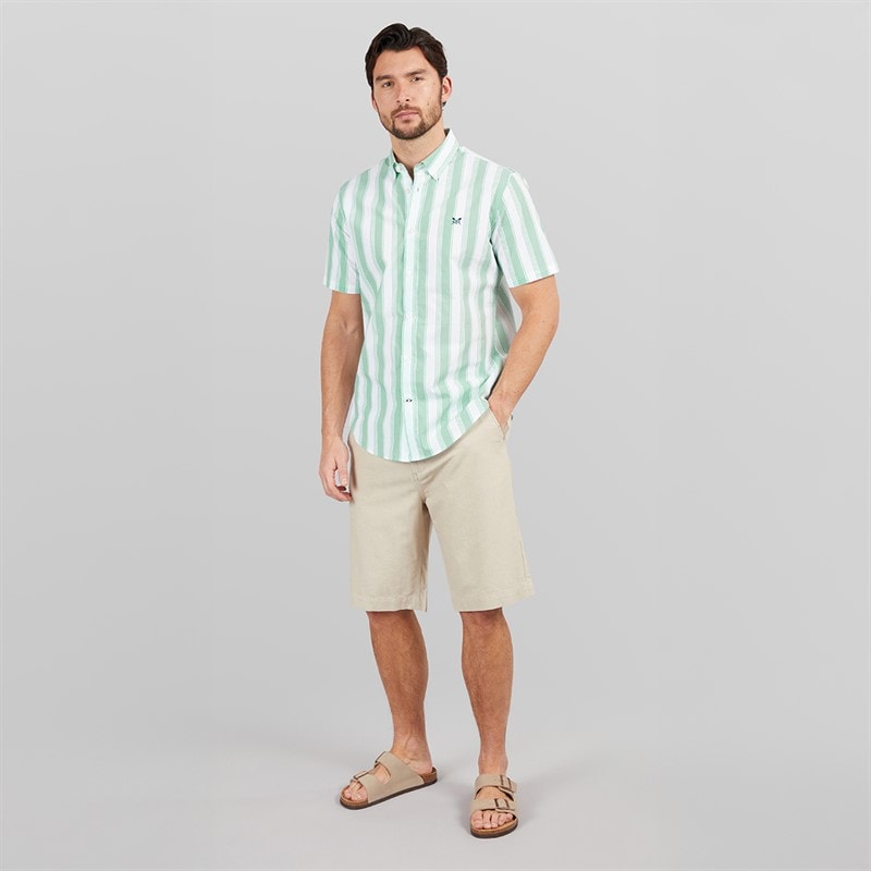 Crew Clothing Mens Short Sleeve Oxford Stripe Shirt Wasabi/White Wasabi / White - Image 4