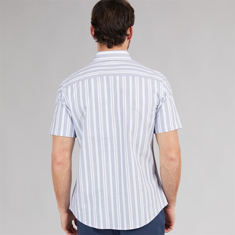 Crew Clothing Mens Short Sleeve Oxford Stripe Shirt Blue Indigo/Blue Bell/Purple Potion Blue Indigo / Blue Bell / Purple Potion - Image 2