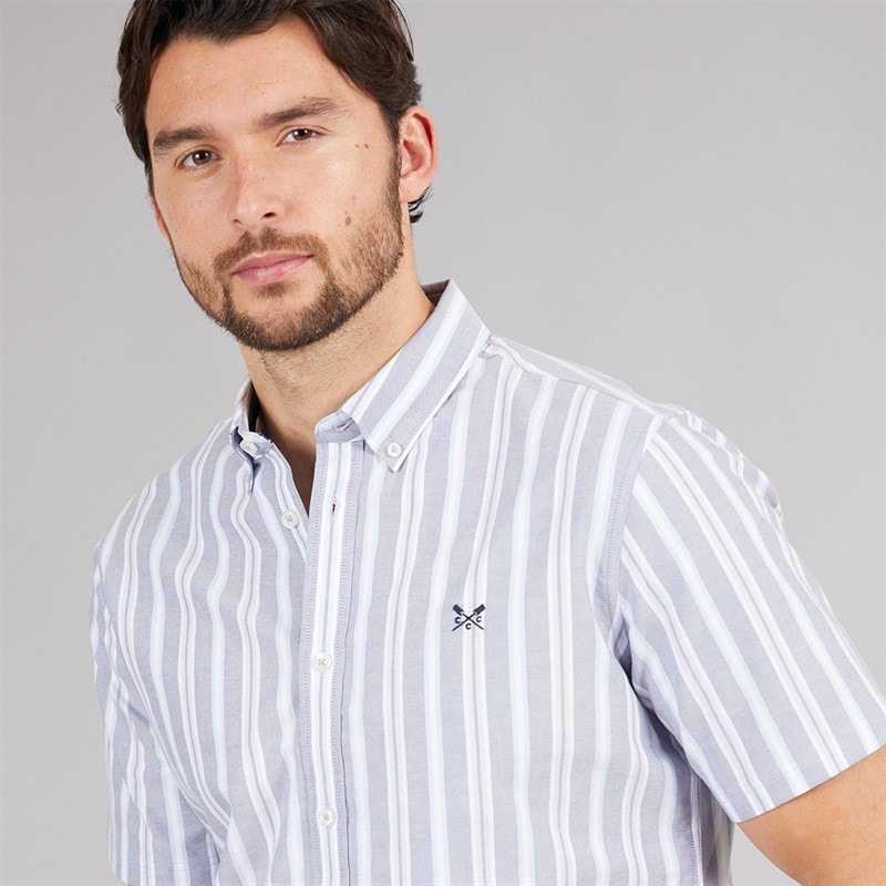 Crew Clothing Mens Short Sleeve Oxford Stripe Shirt Blue Indigo/Blue Bell/Purple Potion Blue Indigo / Blue Bell / Purple Potion - Image 3