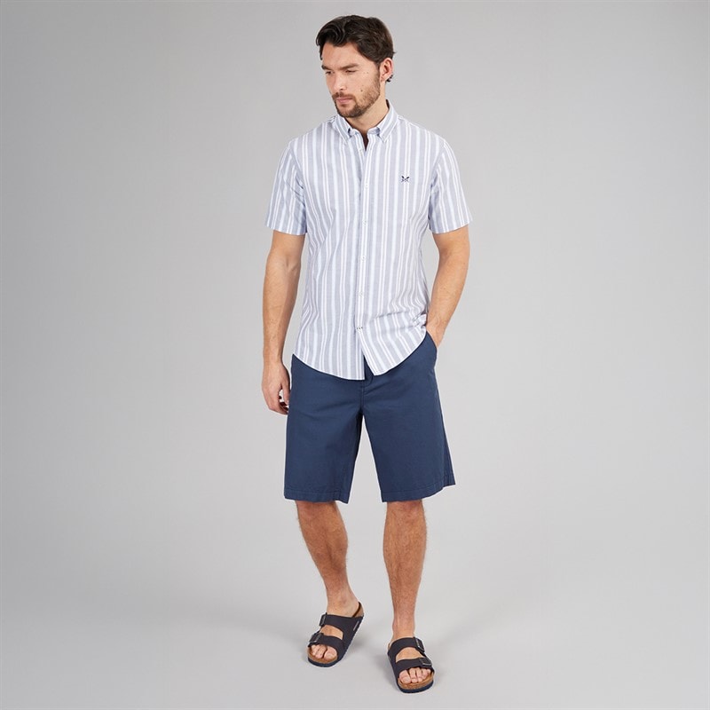 Crew Clothing Mens Short Sleeve Oxford Stripe Shirt Blue Indigo/Blue Bell/Purple Potion Blue Indigo / Blue Bell / Purple Potion - Image 4