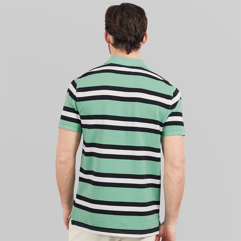 Crew Clothing Mens Stripe Polo Shirt Wasabi/Black/White Linen - Image 2