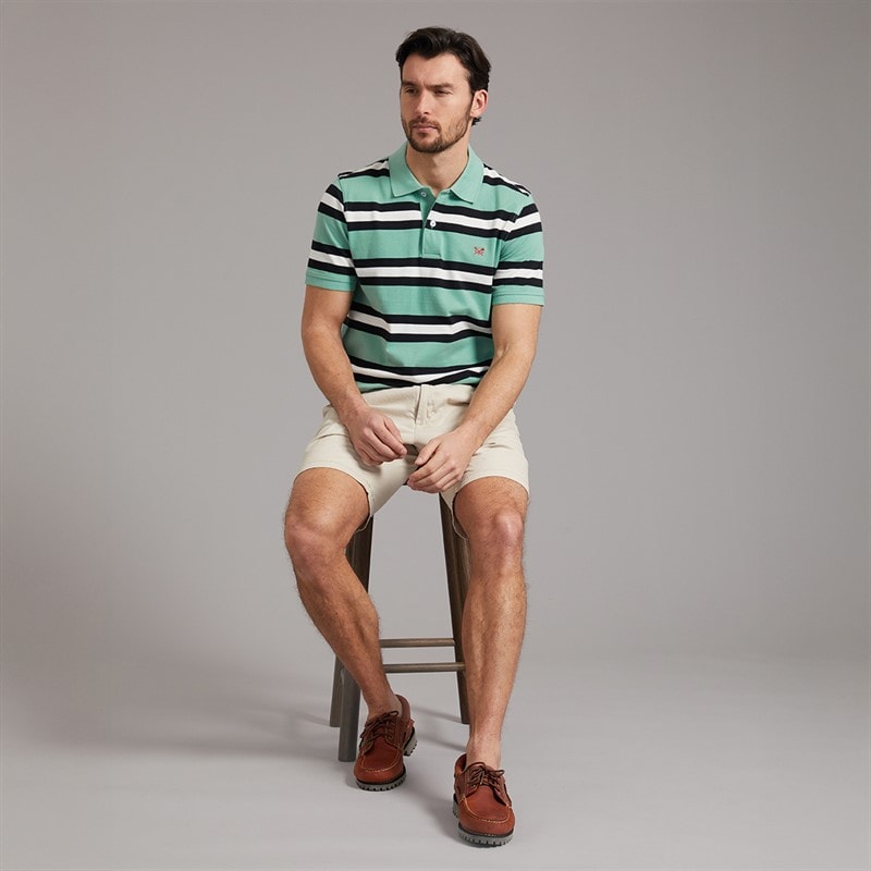 Crew Clothing Mens Stripe Polo Shirt Wasabi/Black/White Linen - Image 4