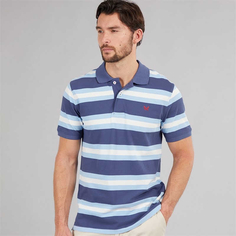 Crew Clothing Mens Stripe Polo Shirt Blue Bell/Blue Indigo/White Linen