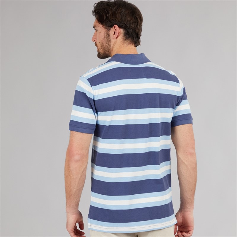 Crew Clothing Mens Stripe Polo Shirt Blue Bell/Blue Indigo/White Linen - Image 2
