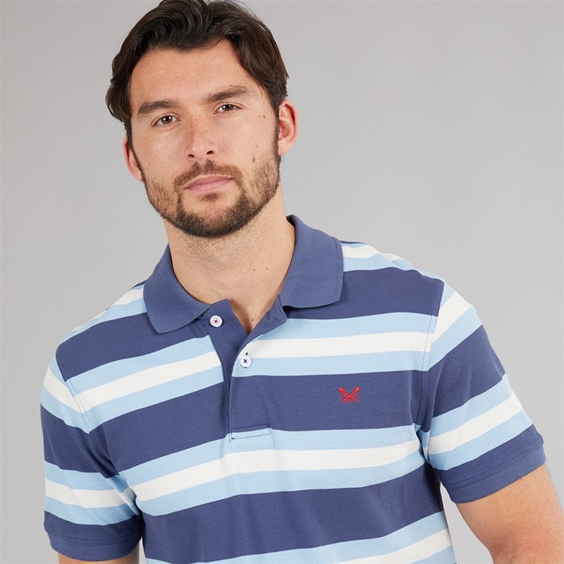 Crew Clothing Mens Stripe Polo Shirt Blue Bell/Blue Indigo/White Linen - Image 3