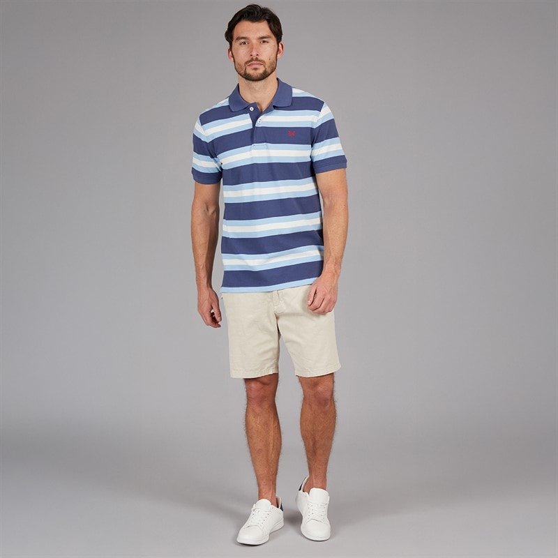 Crew Clothing Mens Stripe Polo Shirt Blue Bell/Blue Indigo/White Linen - Image 4