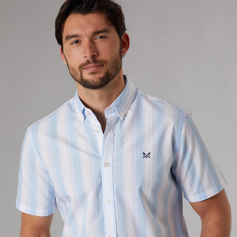 Crew Clothing Mens Short Sleeve Oxford Stripe Shirt Blue Bell/White Blue Bell / White - Image 3