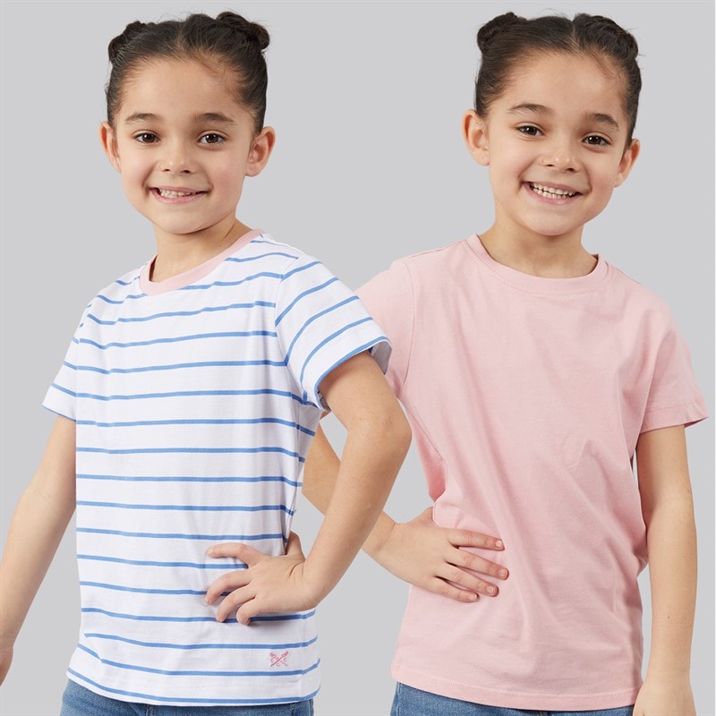Crew Clothing Girls Two Pack T-Shirts Bright White/Ultra Marine/Coral Blush Bright White + Ultra Marine / Coral Blush