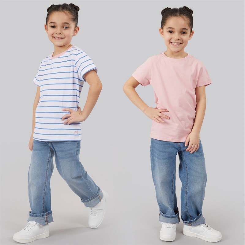 Crew Clothing Girls Two Pack T-Shirts Bright White/Ultra Marine/Coral Blush Bright White + Ultra Marine / Coral Blush - Image 3