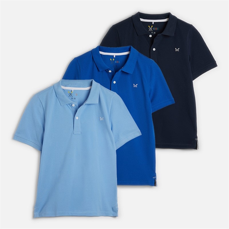 Crew Clothing Boys Three Pack Classic Pique Polo Shirts Nautical Blue/Black Iris/Little Boy Blue Nautical Blue/Black Iris, Little Boy Blue