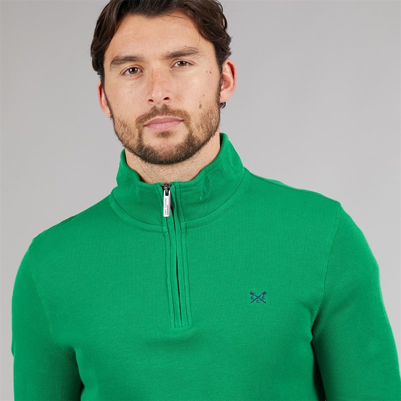 Crew Clothing Mens French Rib 1/2 Zip Sweatshirt Pine Green - Image 3