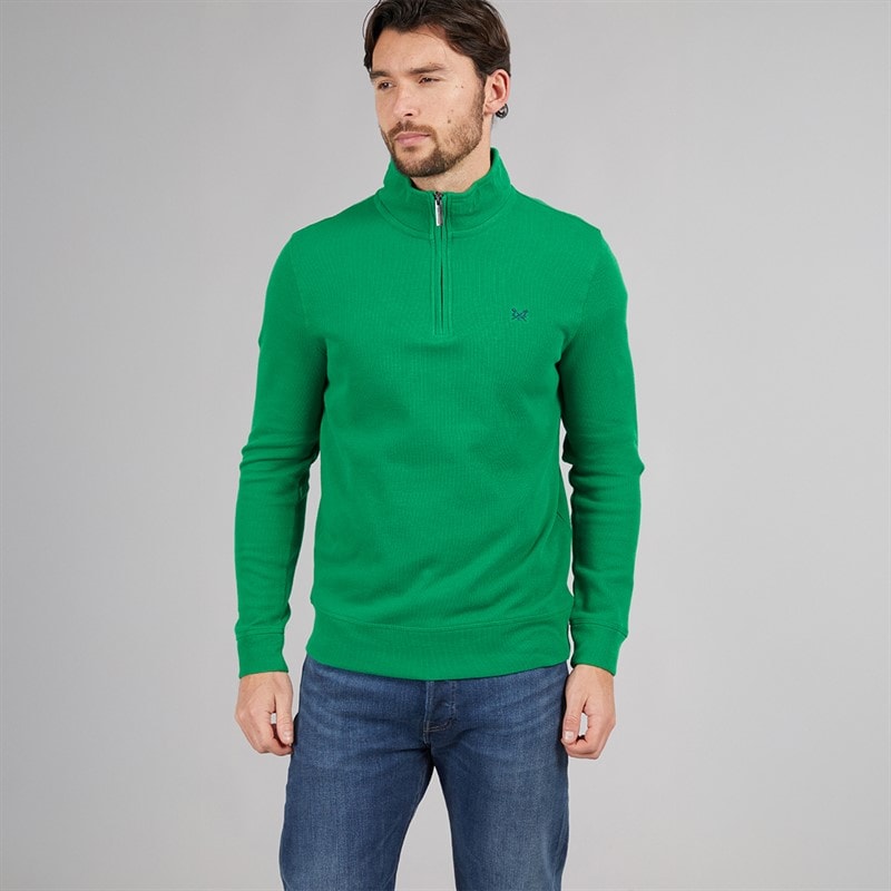 Crew Clothing Mens French Rib 1/2 Zip Sweatshirt Pine Green - Image 5