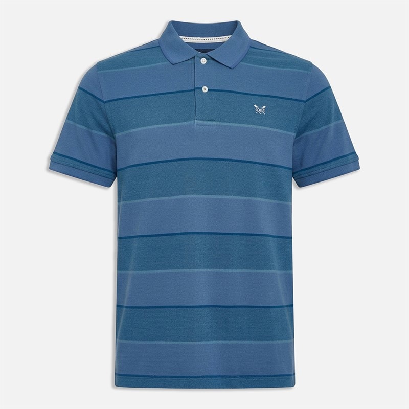 Crew Clothing Mens Oxford Stripe Polo Shirt True Navy Oceanview
