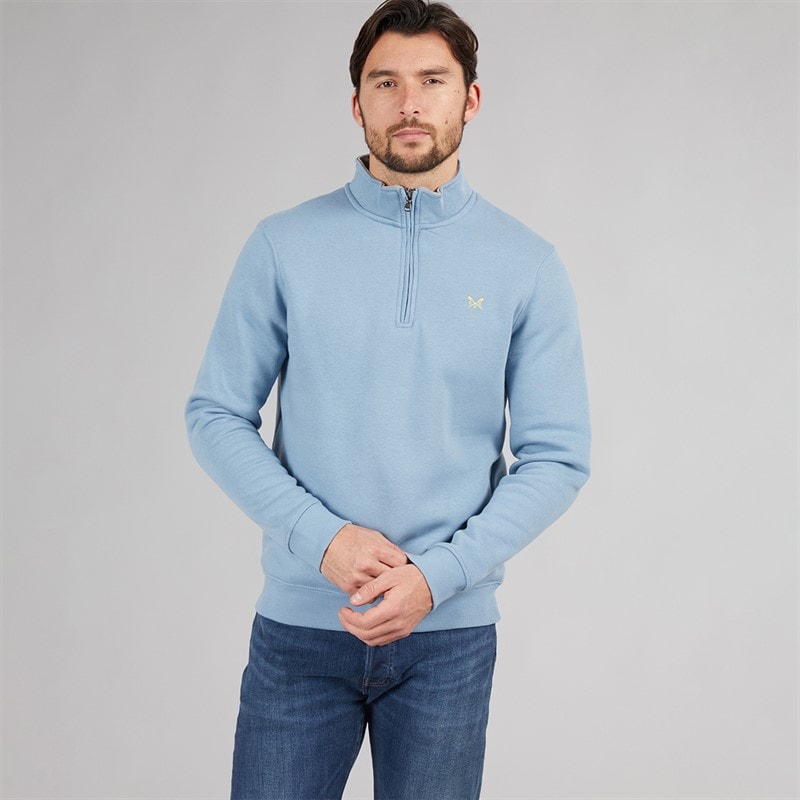 Crew Clothing Mens 1/2 Zip Sweatshirt Faded Denim/Yellow - Image 3