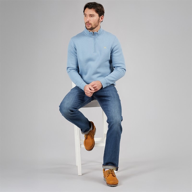 Crew Clothing Mens 1/2 Zip Sweatshirt Faded Denim/Yellow - Image 4