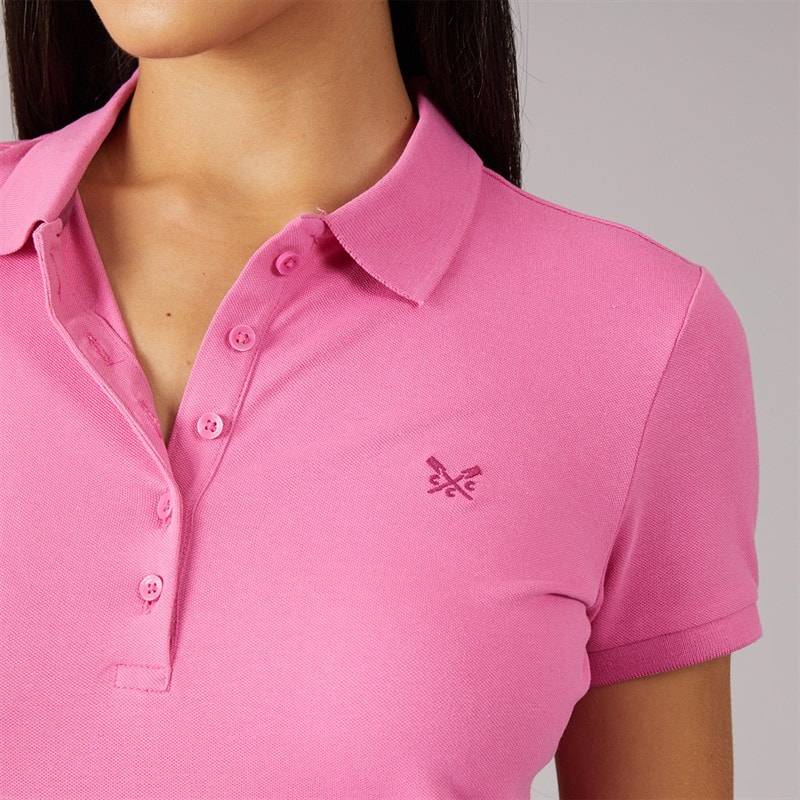 Crew Clothing Womens Exmouth Polo Shirt Ibis Rose - Image 3