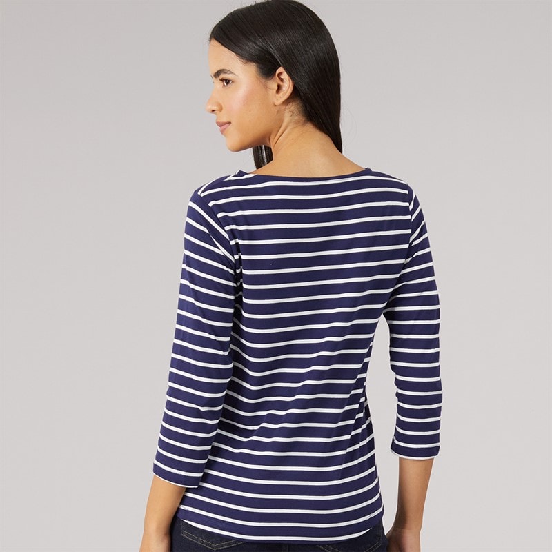 Crew Clothing Womens Long Sleeve Breton Top White Linen Evening Blue - Image 2