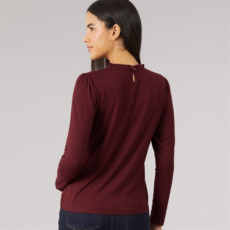 Crew Clothing Womens Frill Detail Top Tawny Port - Image 2