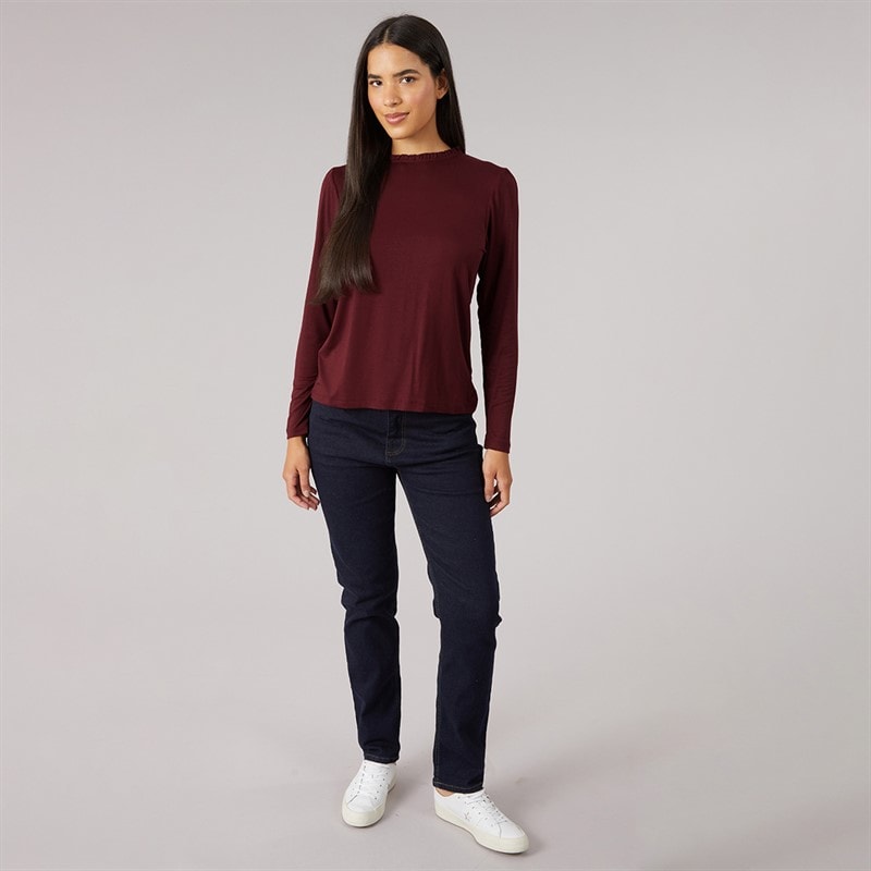 Crew Clothing Womens Frill Detail Top Tawny Port - Image 3