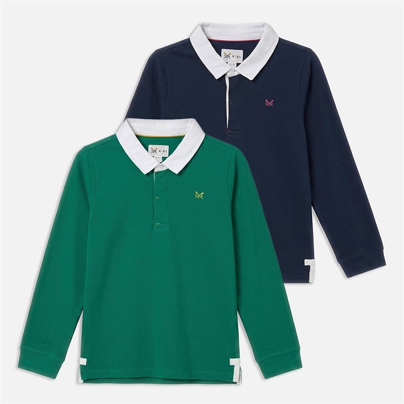 Crew Clothing Boys Two Pack Long Sleeve Rugby Tops Greenblue