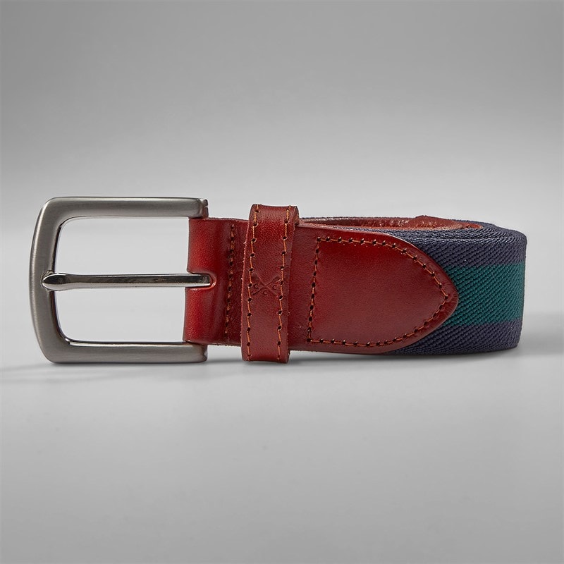 Crew Clothing Mens Woven Leather Belt Hunter Green