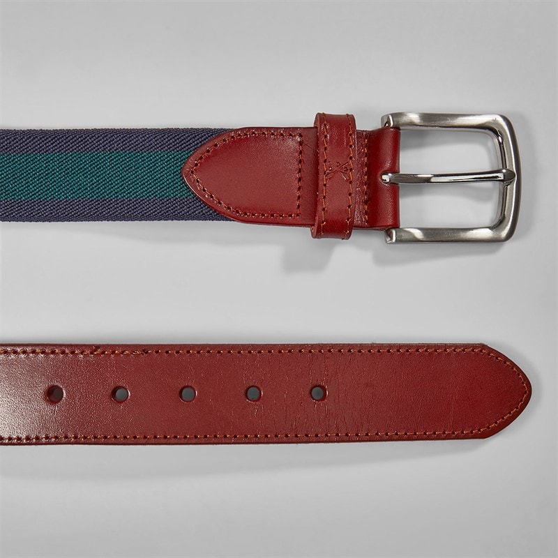 Crew Clothing Mens Woven Leather Belt Hunter Green - Image 2