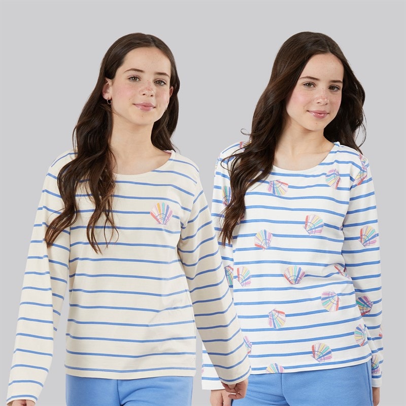Crew Clothing Girls Two Pack Long Sleeve T-Shirts White/Multi Whitemult