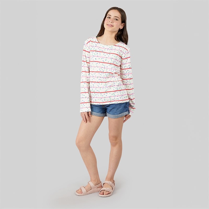Crew Clothing Girls Brenton Long Sleeve T-Shirt White/Multi Whitemult - Image 3
