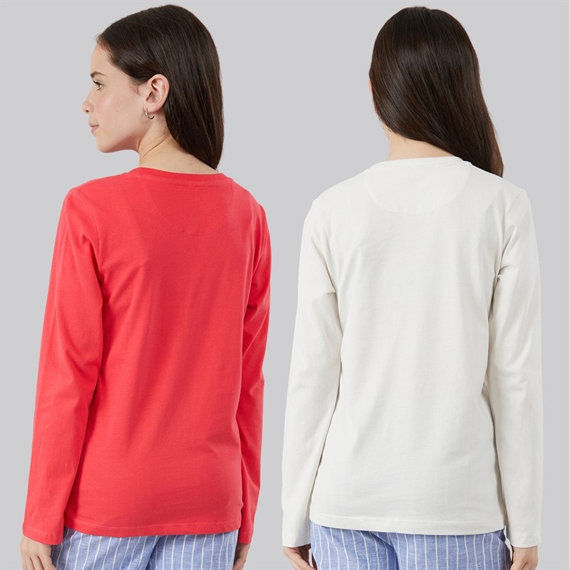 Crew Clothing Girls Two Pack Long Sleeve T-Shirts Coral/Multi Coralmult - Image 2