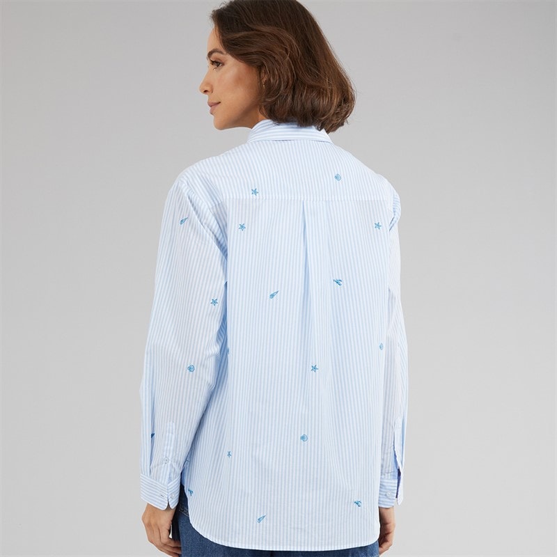 Crew Clothing Womens Relaxed Fit Shirt White Blue Shells - Image 2