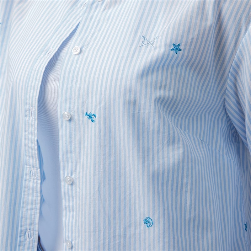 Crew Clothing Womens Relaxed Fit Shirt White Blue Shells - Image 3