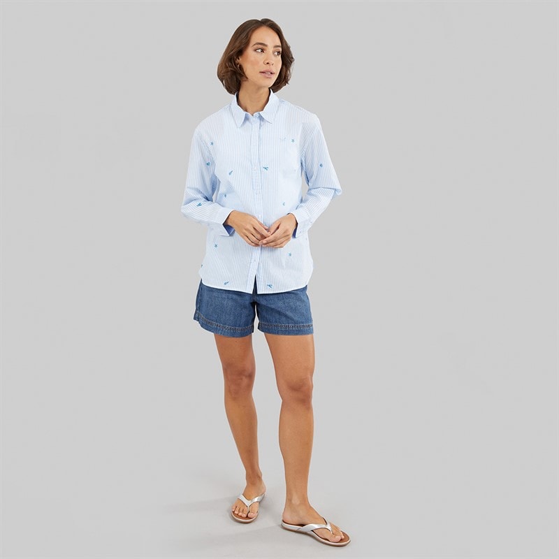 Crew Clothing Womens Relaxed Fit Shirt White Blue Shells - Image 4