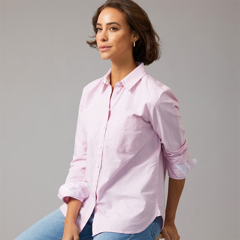 Crew Clothing Womens Crew Relaxed Fit Oxford Shirt Micro Gingham Pink - Image 1
