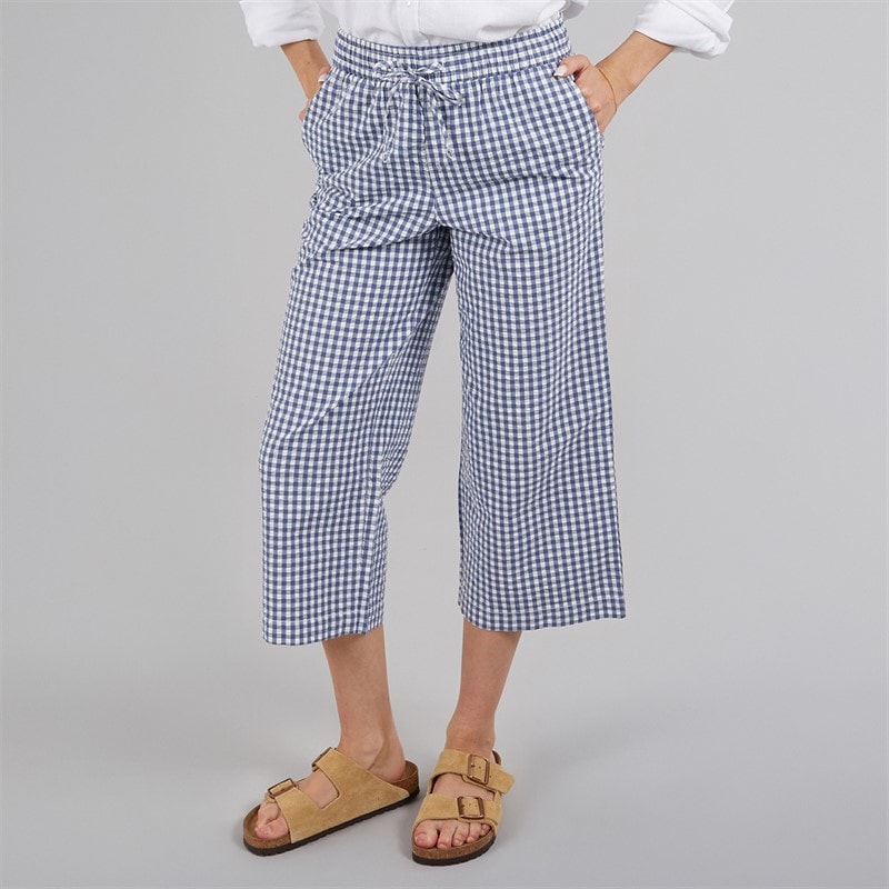 Crew Clothing Womens Crew Wide Leg Cropped Trousers Blue Indigo Gingham