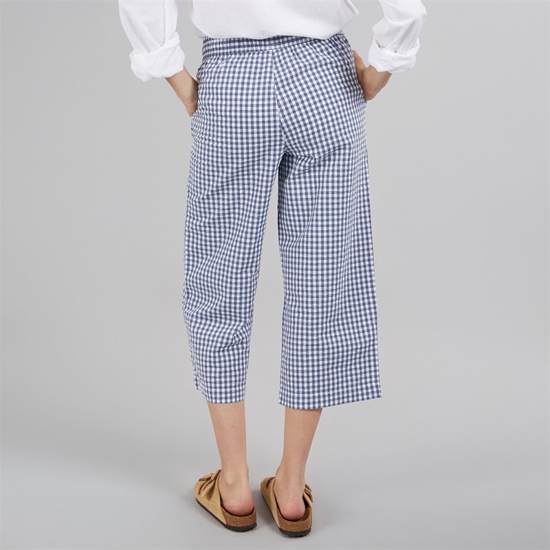 Crew Clothing Womens Crew Wide Leg Cropped Trousers Blue Indigo Gingham - Image 2