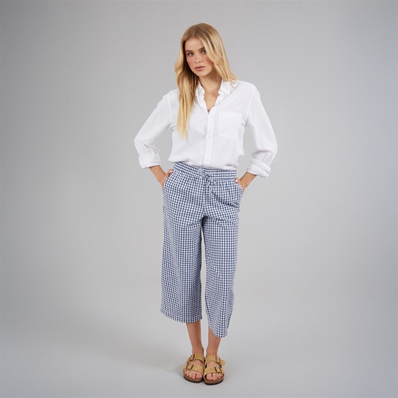 Crew Clothing Womens Crew Wide Leg Cropped Trousers Blue Indigo Gingham - Image 3