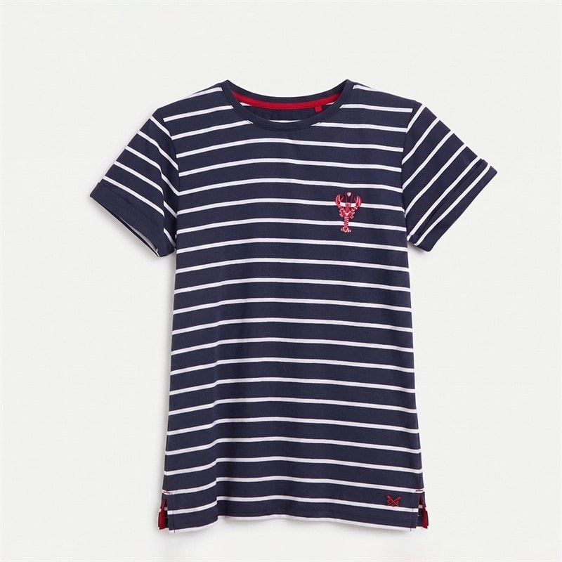 Crew Clothing Womens Crew Stripe Lobster Heart T-Shirt Navwhred