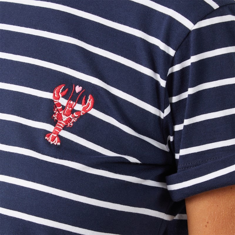 Crew Clothing Womens Crew Stripe Lobster Heart T-Shirt Navwhred - Image 4