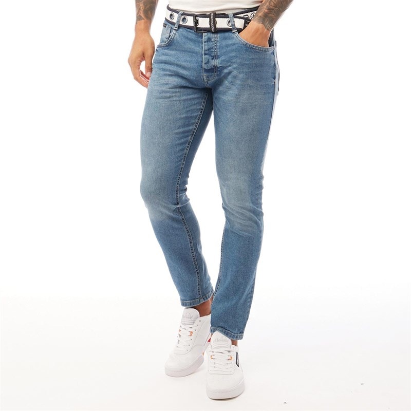 Crosshatch Mens Barbeck Slim Fit Jeans Light Wash - Image 3