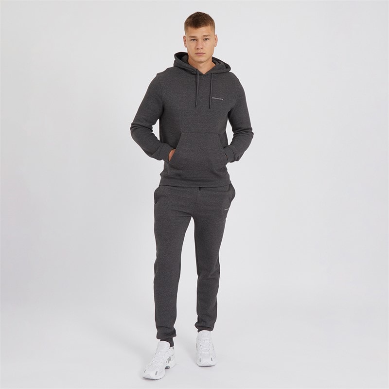 Crosshatch Mens Chelmere Hoodie And Joggers Set Charcoal Marl