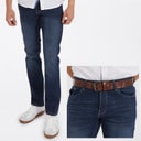 Crosshatch Mens Farrowed Stretch Jeans With Belt Dark Wash