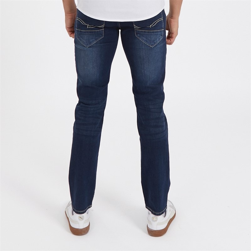 Crosshatch Mens Farrowed Stretch Jeans With Belt Dark Wash - Image 2