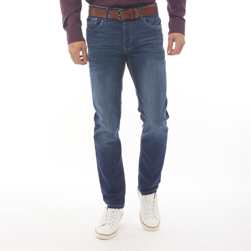 Crosshatch Mens Farrowed Stretch Jeans With Belt Dark Wash - Image 3