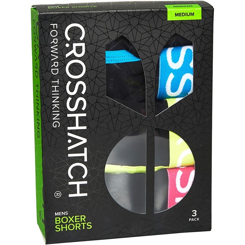 Crosshatch Mens Trioglow Three Pack Open Fly Boxers Shorts Black - Image 2