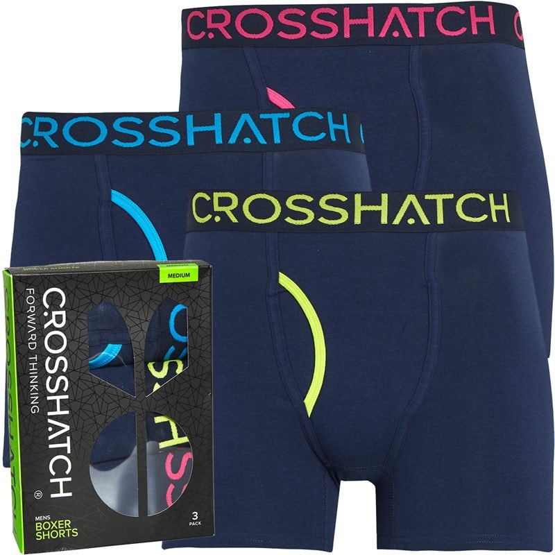 Crosshatch Mens Trioglow Three Pack Open Fly Boxers Shorts Blueberry