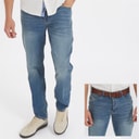 Crosshatch Mens Farrowed Stretch Fit Jeans With Belt Stone Wash