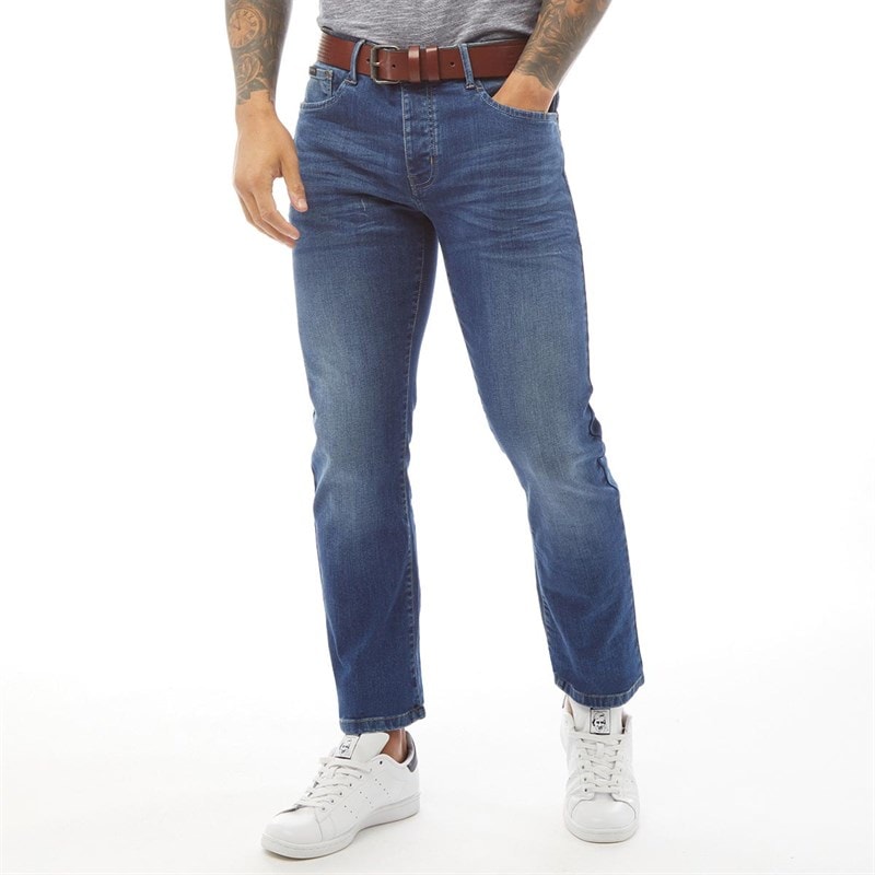 Crosshatch Mens Farrowed Stretch Fit Jeans With Belt Stone Wash - Image 3