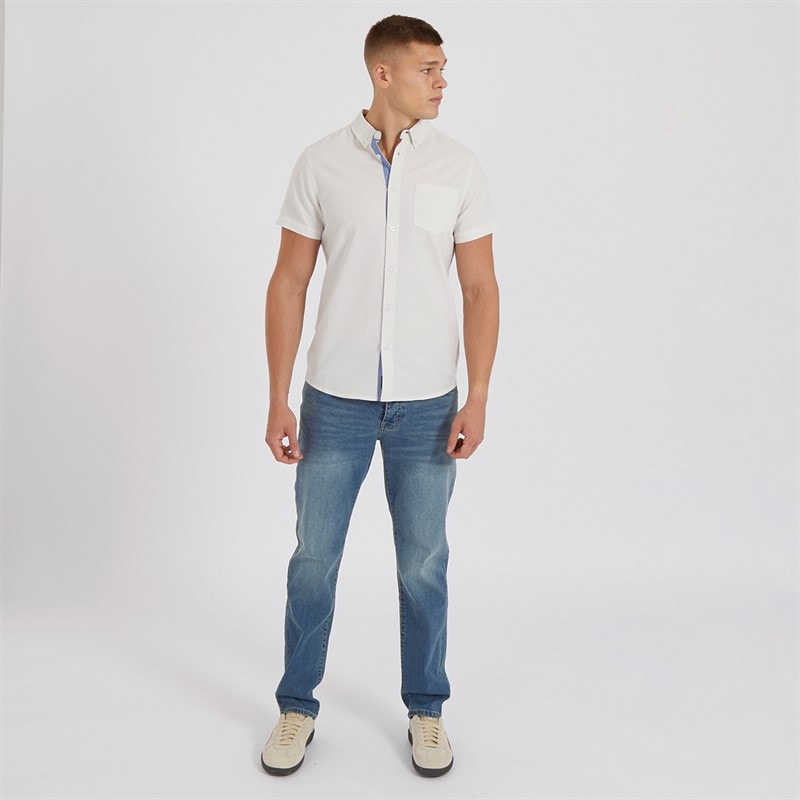 Crosshatch Mens Farrowed Stretch Fit Jeans With Belt Stone Wash - Image 4