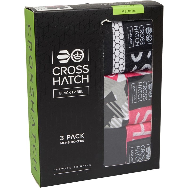 Crosshatch Mens Crystaline Three Pack Open Fly Boxers Shorts Fuchsia - Image 2